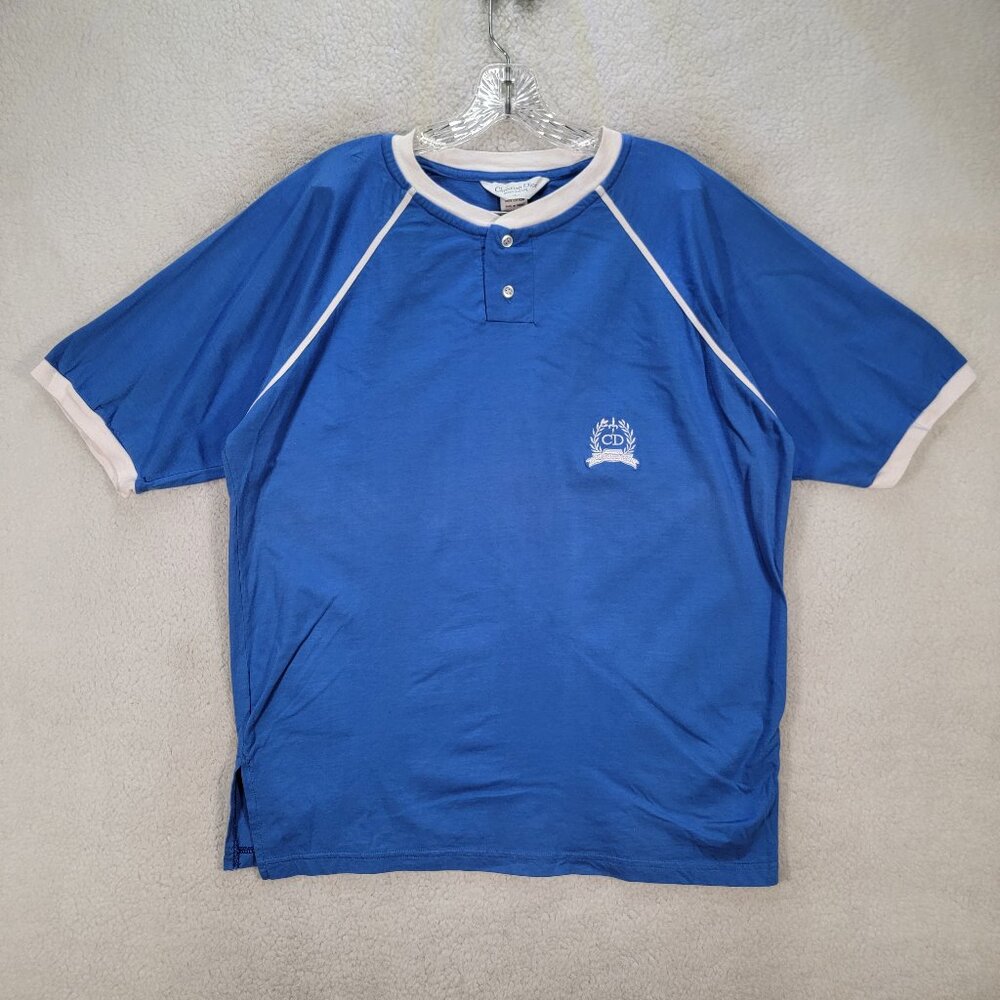Christian Dior Monsieur Blue Raglan Embroidered Designer Cotton Casual T Shirt